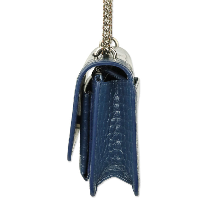 Saint Laurent Blue Crocodile-Embossed Leather Mini Sunset Chain Bag