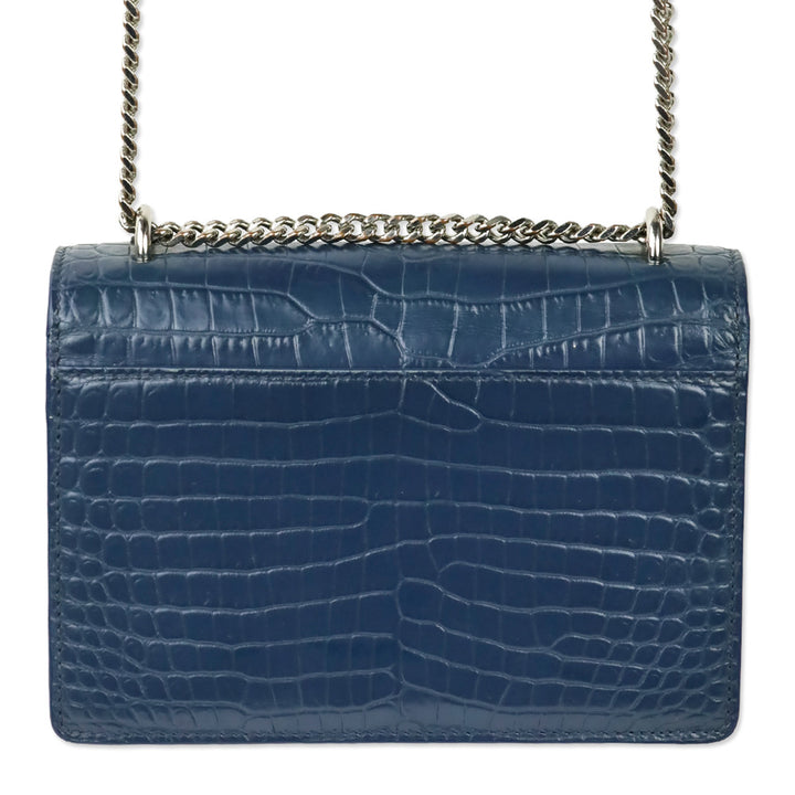 Saint Laurent Blue Crocodile-Embossed Leather Mini Sunset Chain Bag