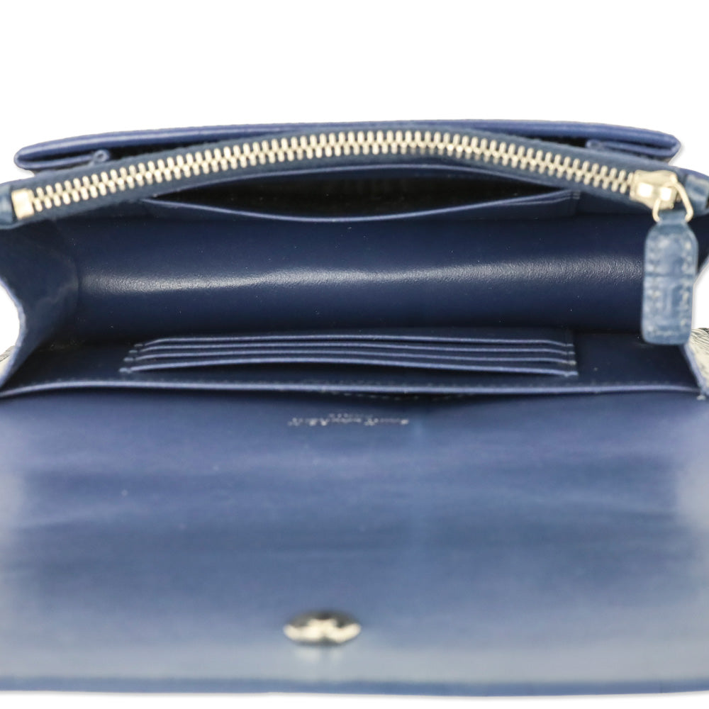 Saint Laurent Blue Crocodile-Embossed Leather Mini Sunset Chain Bag
