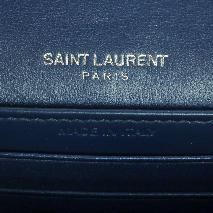 Saint Laurent Blue Crocodile-Embossed Leather Mini Sunset Chain Bag