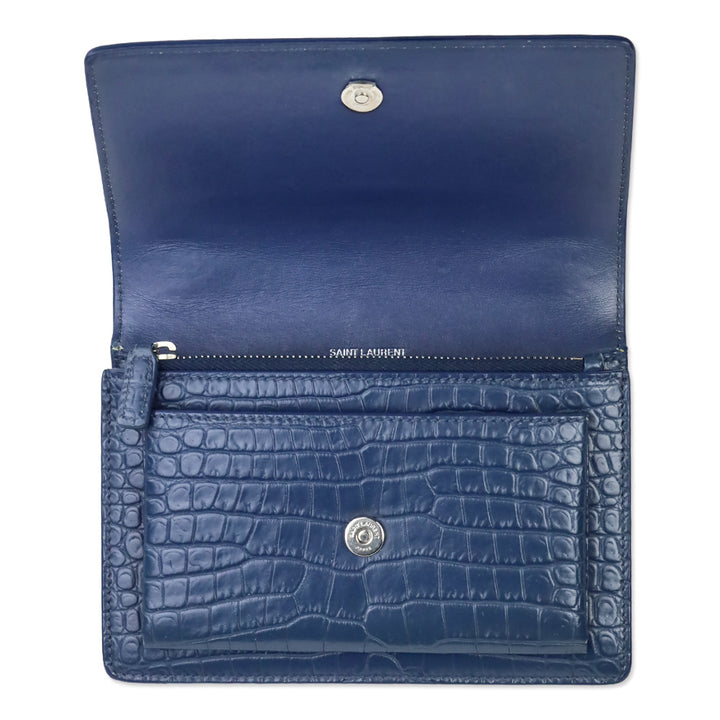 Saint Laurent Blue Crocodile-Embossed Leather Mini Sunset Chain Bag