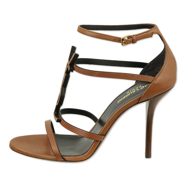 Saint Laurent Brown Leather Cassandre 100 Sandals