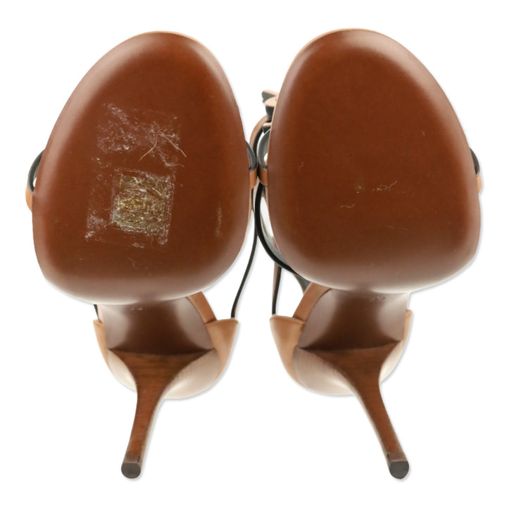 Saint Laurent Brown Leather Cassandre 100 Sandals