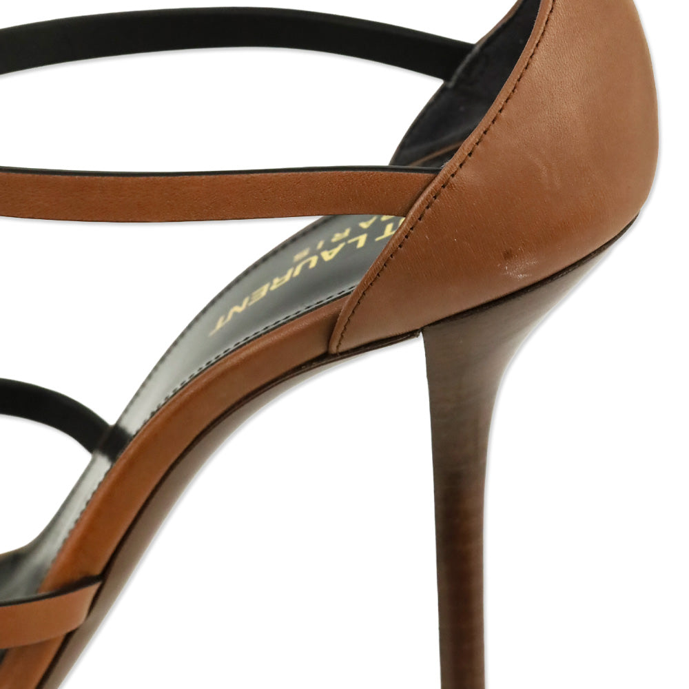 Saint Laurent Brown Leather Cassandre 100 Sandals