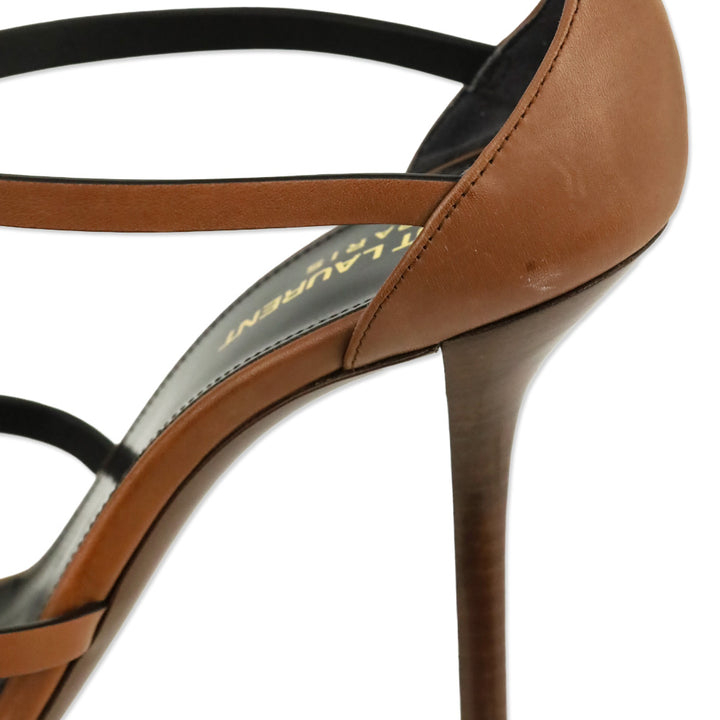 Saint Laurent Brown Leather Cassandre 100 Sandals