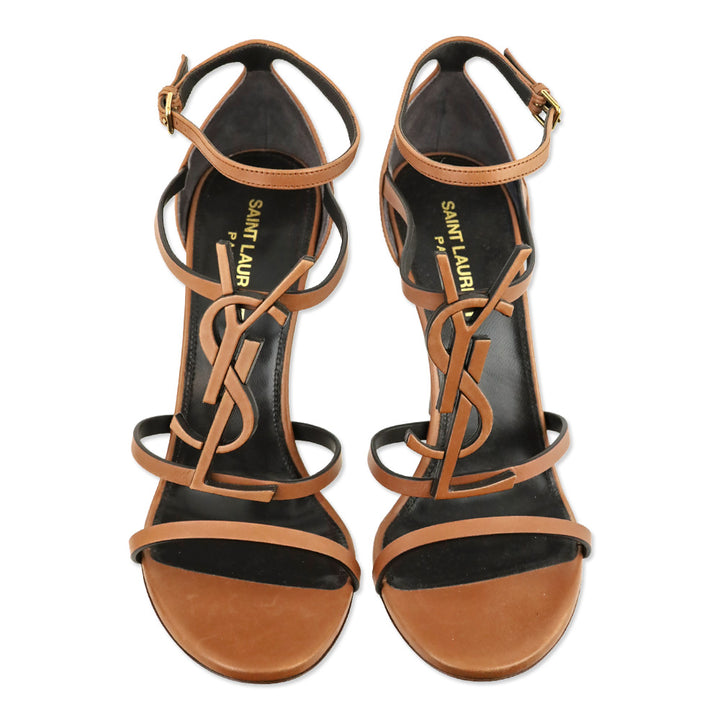 Saint Laurent Brown Leather Cassandre 100 Sandals