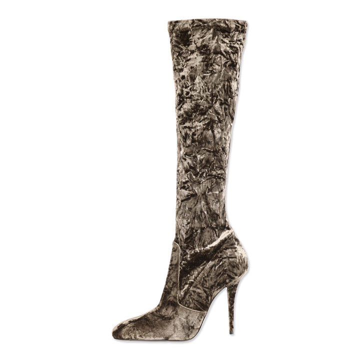 Saint Laurent Brown Velvet Ella 110mm Knee-High Boots