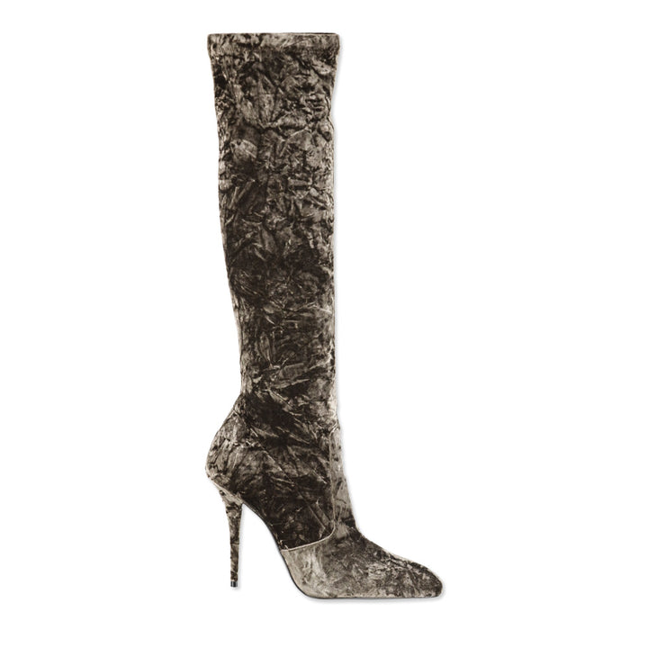 Saint Laurent Brown Velvet Ella 110mm Knee-High Boots
