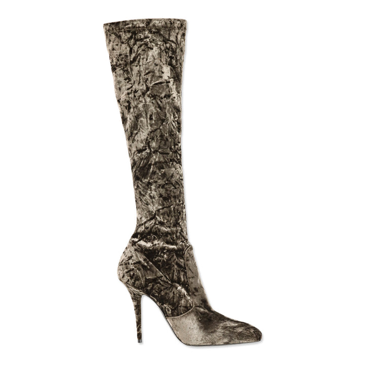 Saint Laurent Brown Velvet Ella 110mm Knee-High Boots