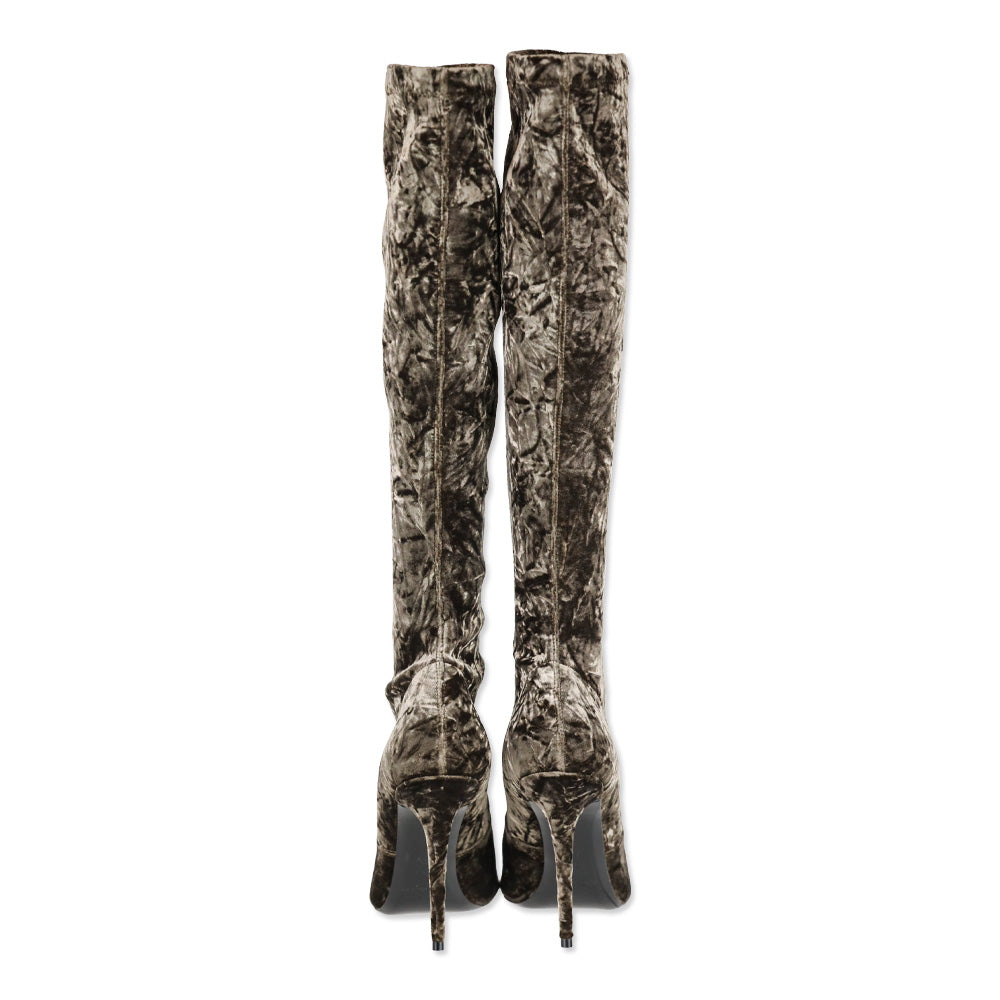 Saint Laurent Brown Velvet Ella 110mm Knee-High Boots