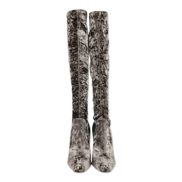 Saint Laurent Brown Velvet Ella 110mm Knee-High Boots