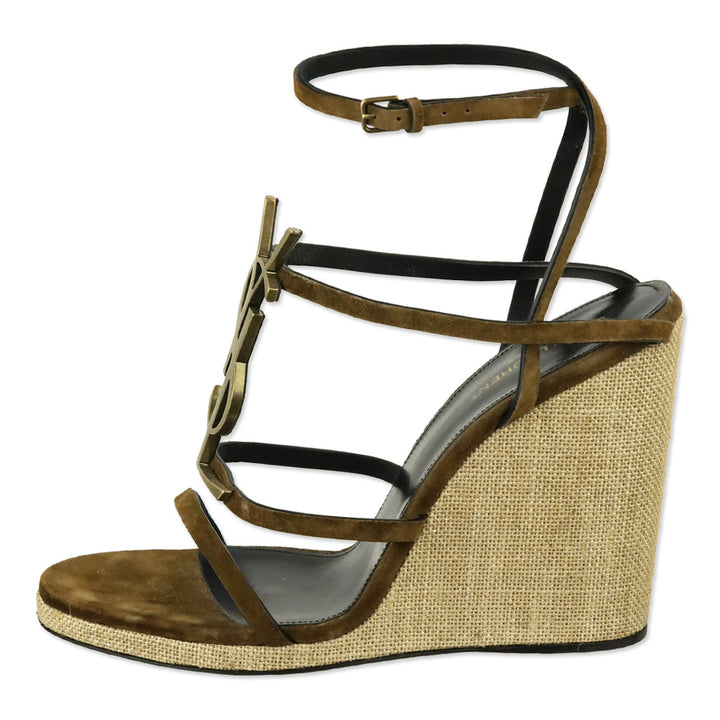 Saint Laurent Cassandra 105 Brown Suede Wedge Sandals