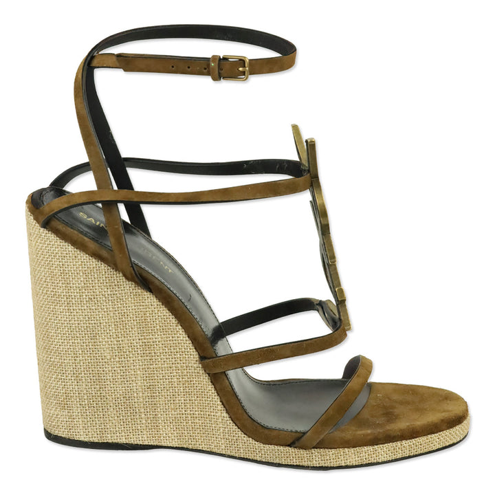 Saint Laurent Cassandra 105 Brown Suede Wedge Sandals