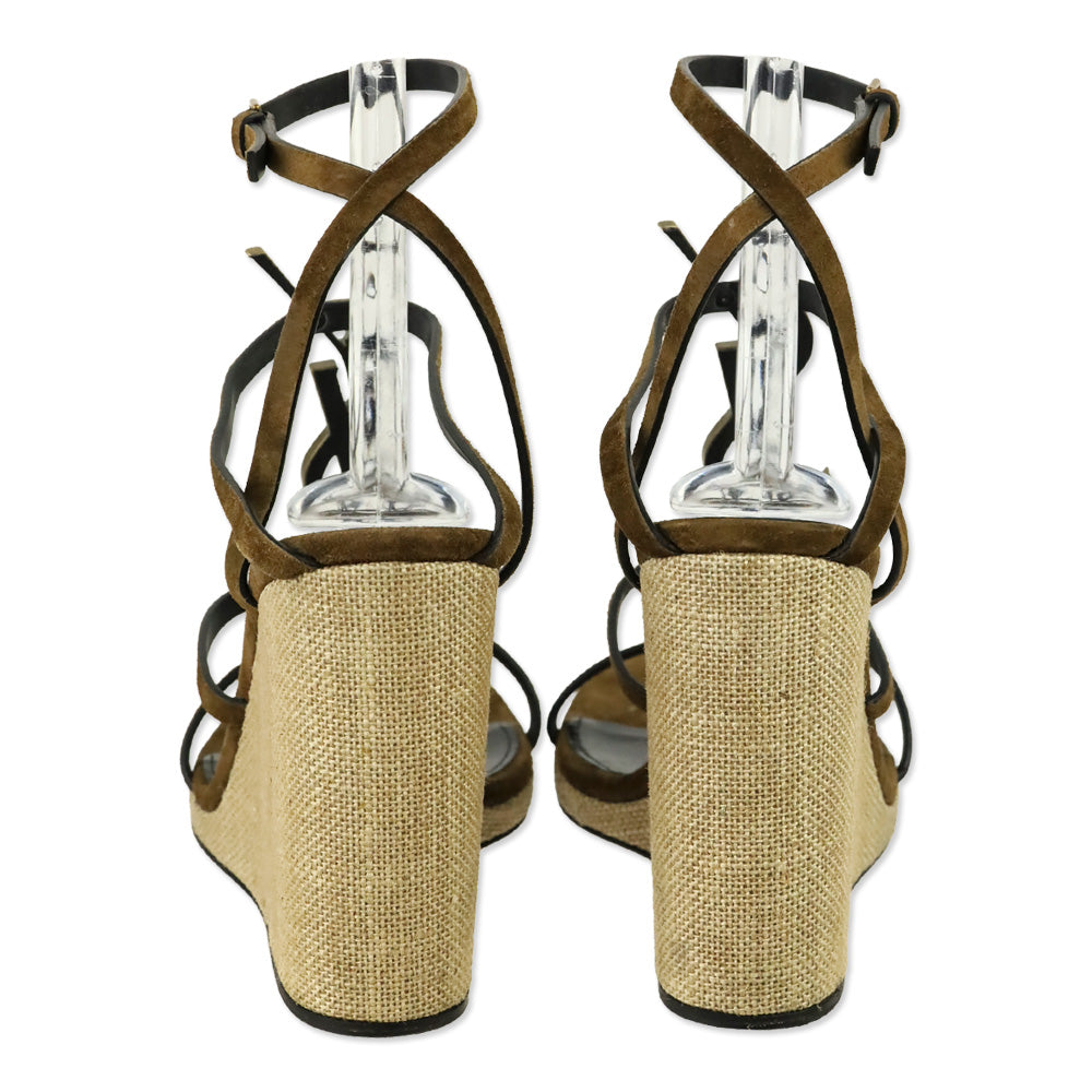 Saint Laurent Cassandra 105 Brown Suede Wedge Sandals