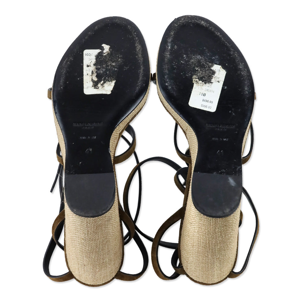 Saint Laurent Cassandra 105 Brown Suede Wedge Sandals