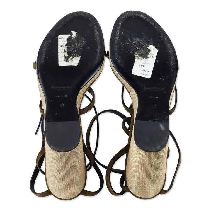 Saint Laurent Cassandra 105 Brown Suede Wedge Sandals