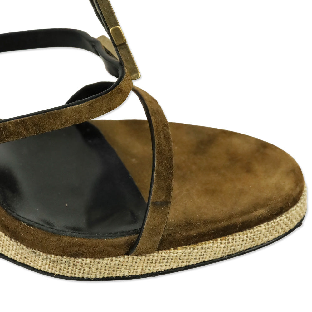 Saint Laurent Cassandra 105 Brown Suede Wedge Sandals