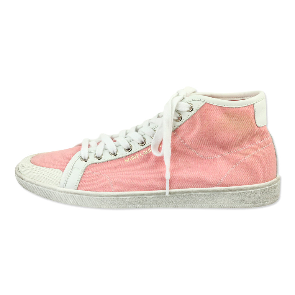 Saint Laurent Court Classic Sl/39 Eros Pink Canvas And Leather Mid Top Sneakers