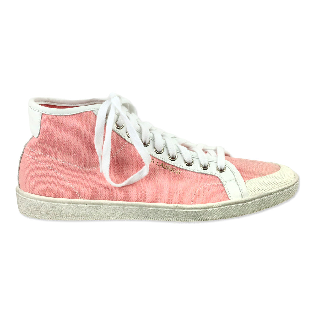 Saint Laurent Court Classic Sl/39 Eros Pink Canvas And Leather Mid Top Sneakers