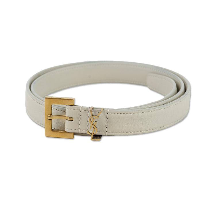 Saint Laurent Cream Cassandre Thin Leather Belt