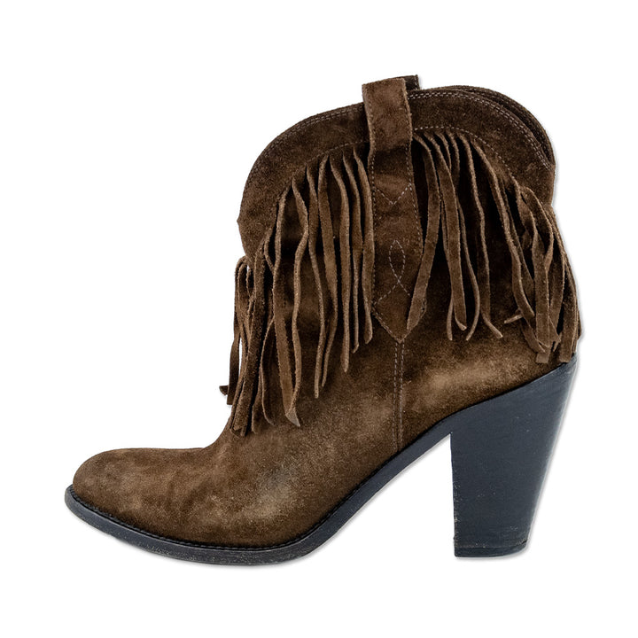 Saint Laurent Curtis 80 Fringed Brown Suede Cowboy Boots