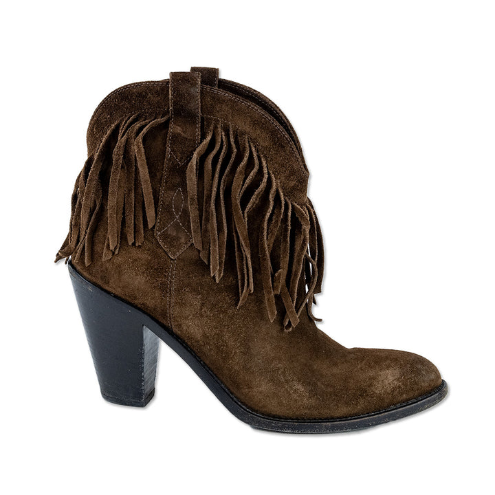 Saint Laurent Curtis 80 Fringed Brown Suede Cowboy Boots