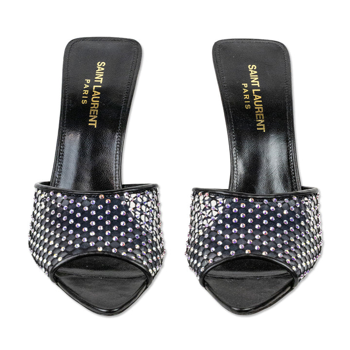 Saint Laurent Disco PVC Crystal Mesh Black Leather Mules