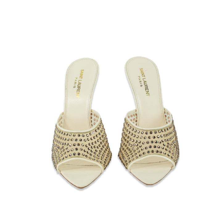 Saint Laurent Gippy 110 Nude Crystal Mesh Mule