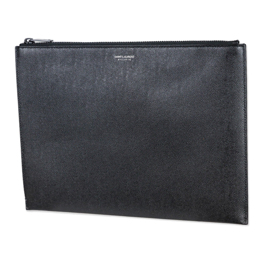 Saint Laurent Grain Du Poudre Large Black Leather Portfolio Zip Pouch