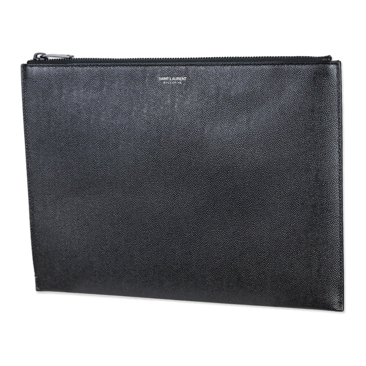 Saint Laurent Grain Du Poudre Large Black Leather Portfolio Zip Pouch