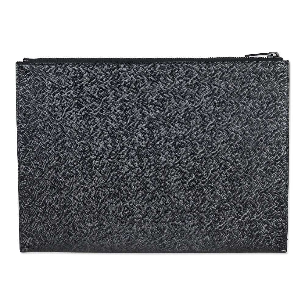 Saint Laurent Grain Du Poudre Large Black Leather Portfolio Zip Pouch