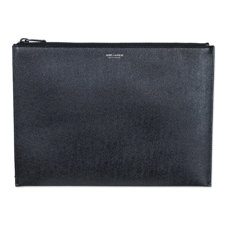 Saint Laurent Grain Du Poudre Large Black Leather Portfolio Zip Pouch