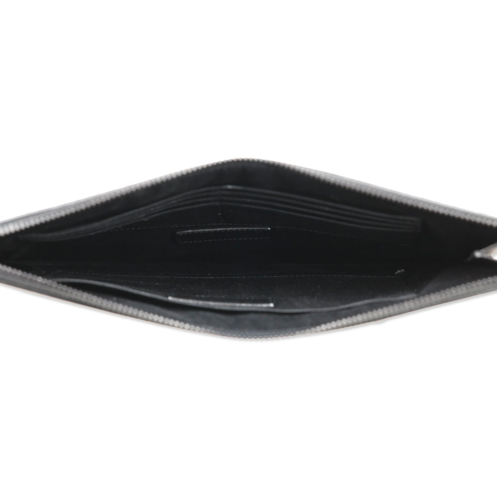 Saint Laurent Grain Du Poudre Large Black Leather Portfolio Zip Pouch