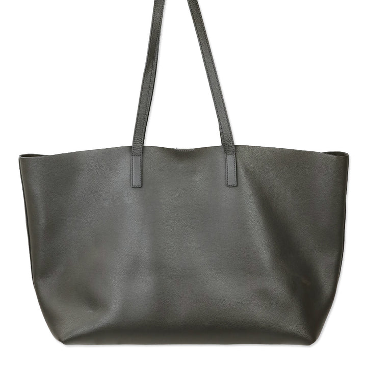 Saint Laurent Gray Leather Large Shopping Tote