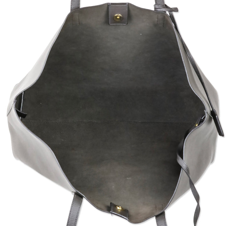 Saint Laurent Gray Leather Large Shopping Tote