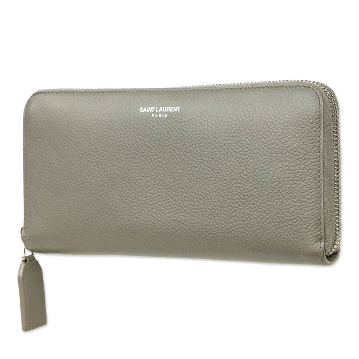 Saint Laurent Grey Leather Zip Around Continental Wallet