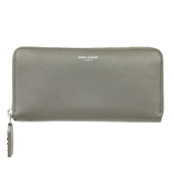 Saint Laurent Grey Leather Zip Around Continental Wallet