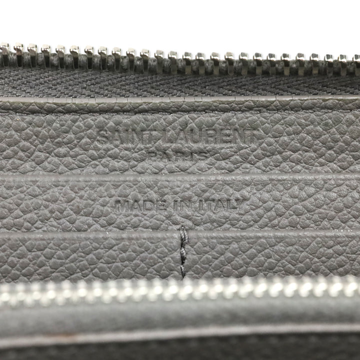 Saint Laurent Grey Leather Zip Around Continental Wallet