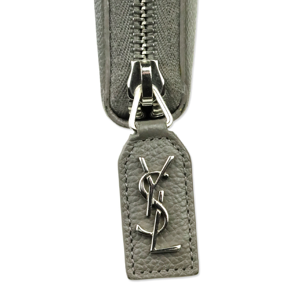 Saint Laurent Grey Leather Zip Around Continental Wallet