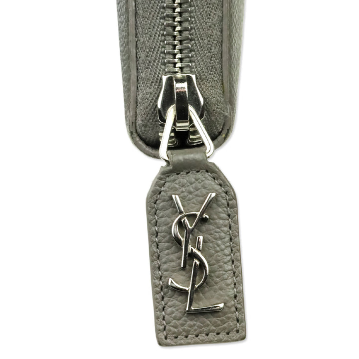 Saint Laurent Grey Leather Zip Around Continental Wallet