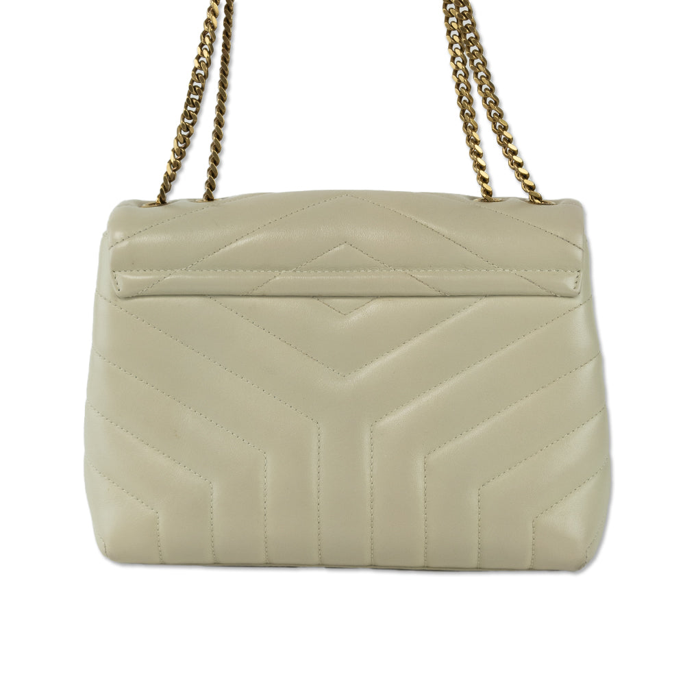 Saint Laurent Loulou White Quilted Leather Small YSL Shoulder Bag