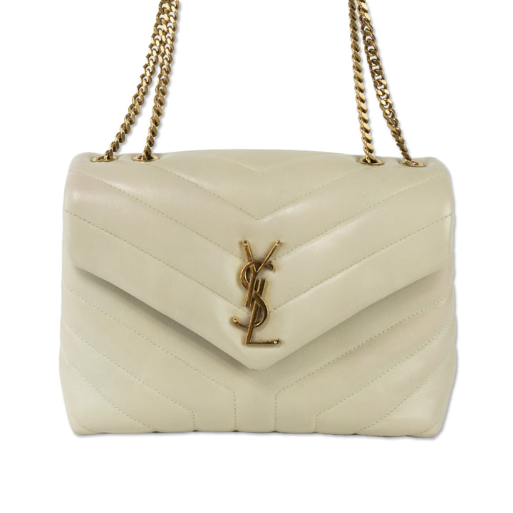 Saint Laurent Loulou White Quilted Leather Small YSL Shoulder Bag