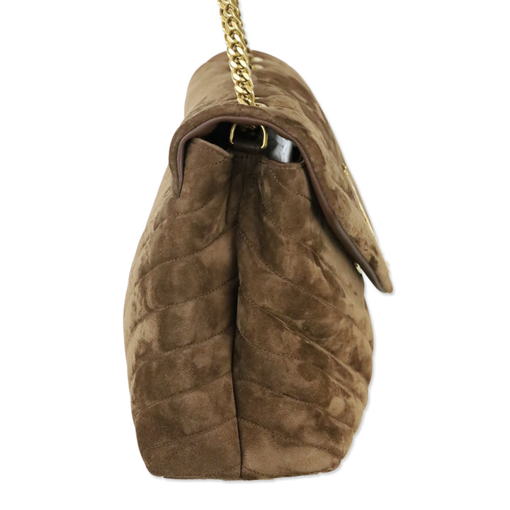 Saint Laurent Medium Lou Matelassé Bark Brown Suede Shoulder Bag