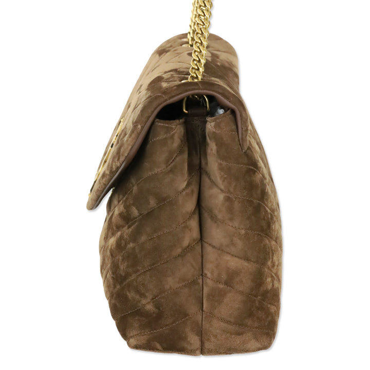 Saint Laurent Medium Lou Matelassé Bark Brown Suede Shoulder Bag