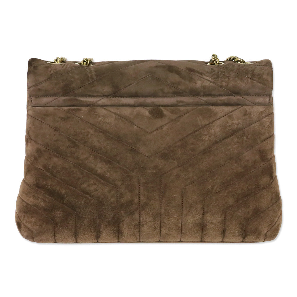 Saint Laurent Medium Lou Matelassé Bark Brown Suede Shoulder Bag