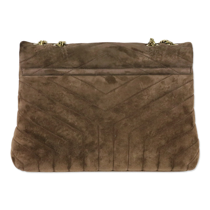 Saint Laurent Medium Lou Matelassé Bark Brown Suede Shoulder Bag