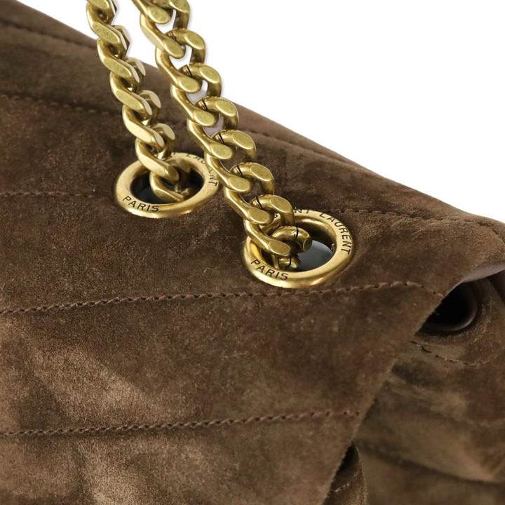 Saint Laurent Medium Lou Matelassé Bark Brown Suede Shoulder Bag