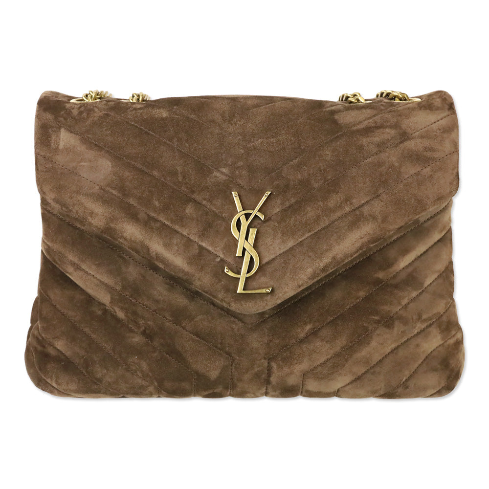 Saint Laurent Medium Lou Matelassé Bark Brown Suede Shoulder Bag
