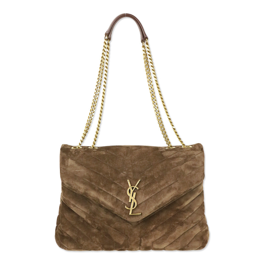 Saint Laurent Medium Lou Matelassé Bark Brown Suede Shoulder Bag