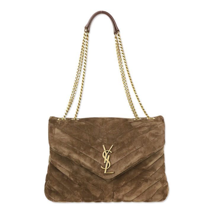 Saint Laurent Medium Lou Matelassé Bark Brown Suede Shoulder Bag